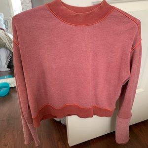 Free People Pink Cropped Sweatshirt with Raw Edges
